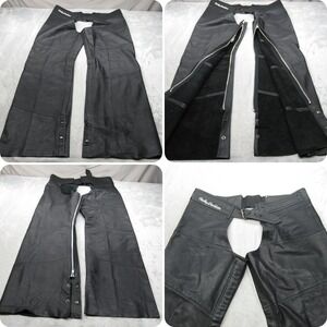Harley Davidson Chaps Men XL Black Genuine Leather Moto Riding Heavy 32" VTG 90s